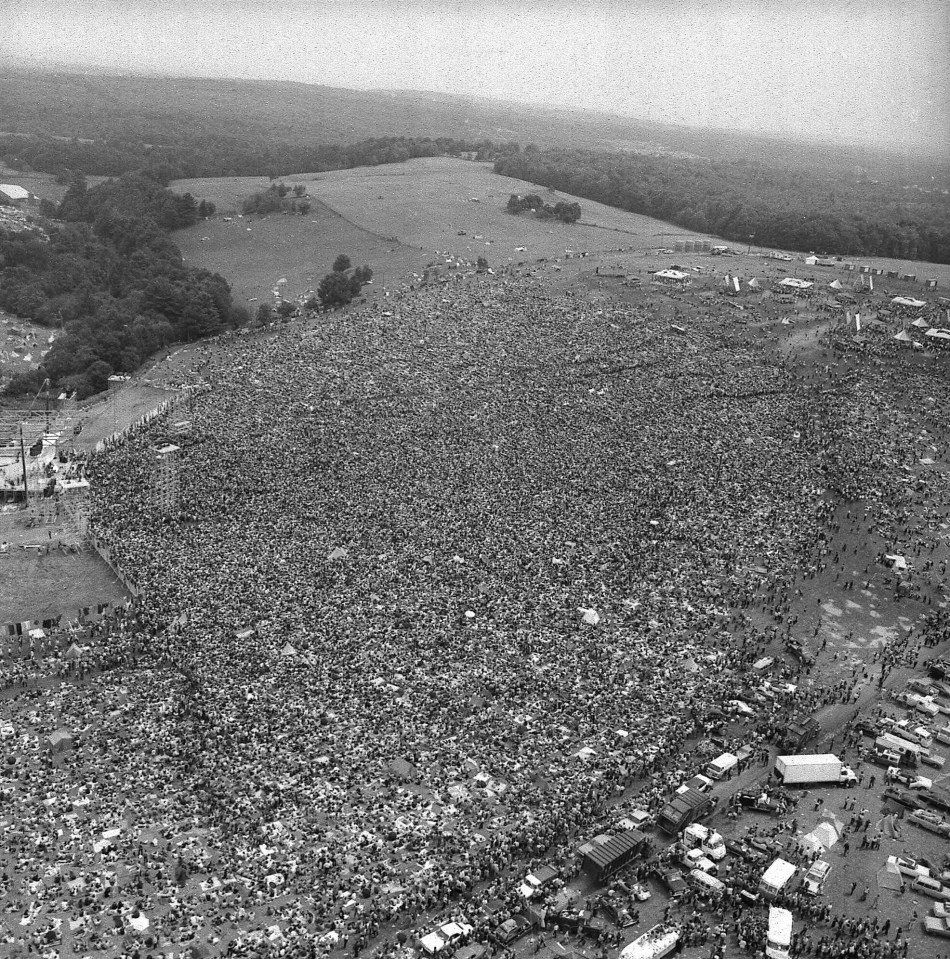  This iconic shot, taken on August 16, 1969, shows a crowd of about 400,000 flocking to the Woodstock Music and Arts Festival in Bethel, 85 miles northwest of New York City, US