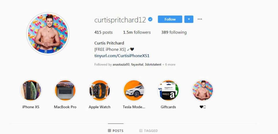  Curtis' page featured a series of posts about giveaways for items from smart phones to cars