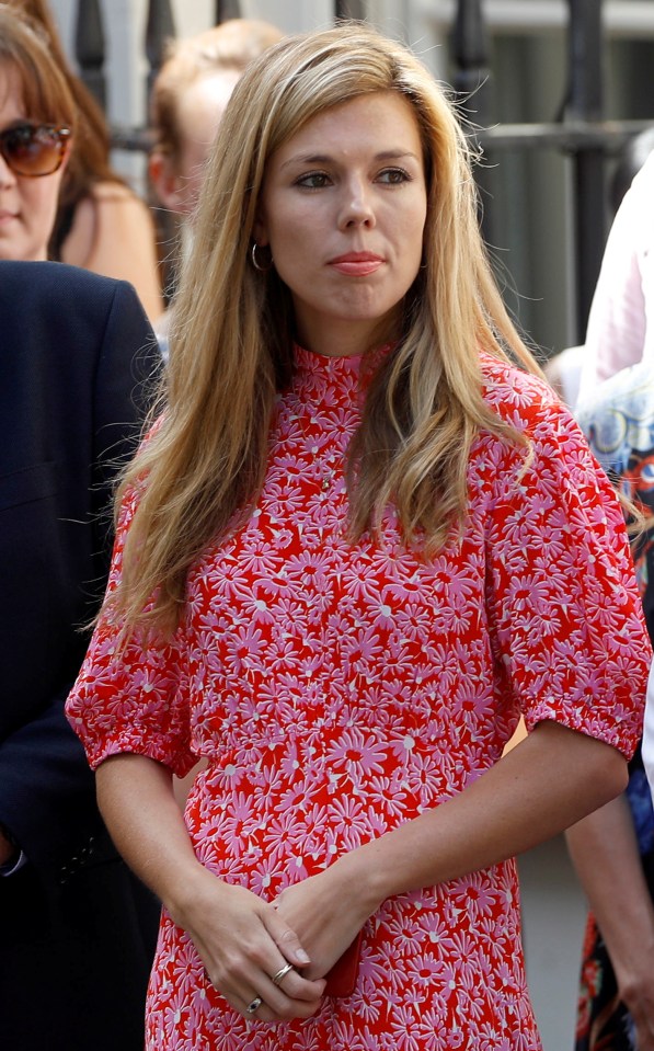  Carrie wearing a Ghost dress made of plant-based fabric earlier for Boris' No10 speech