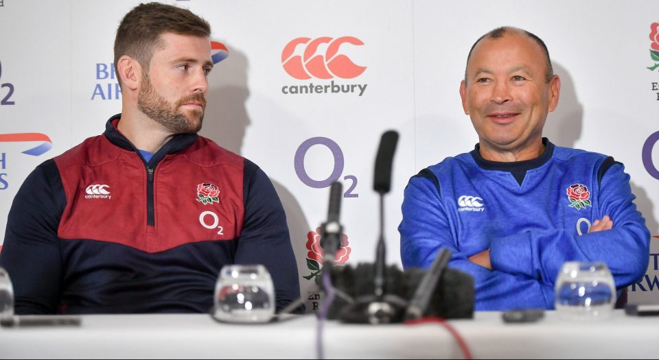  England's Elliot Daly and coach Eddie Jones face the press