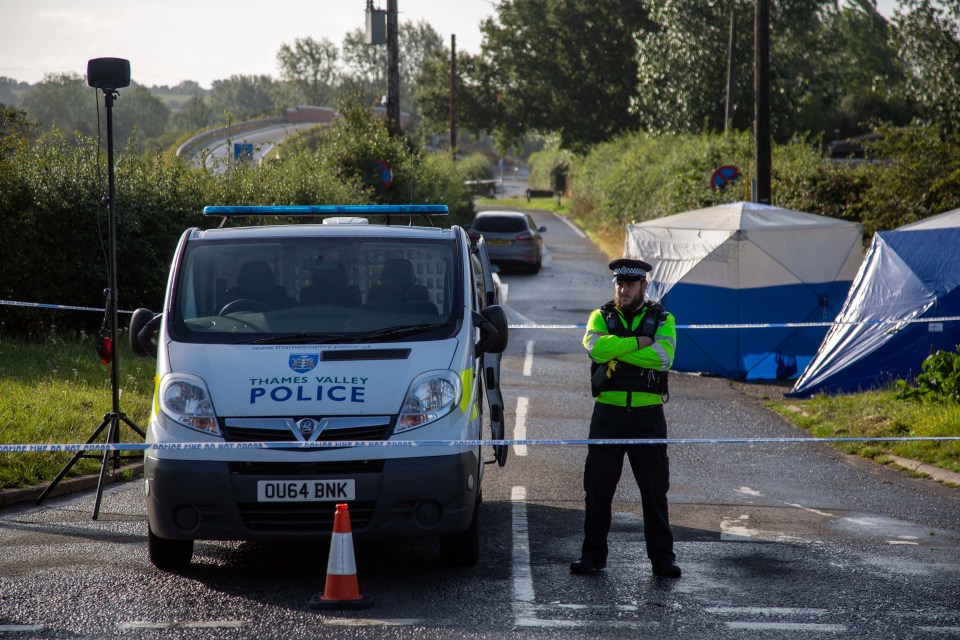 Cops on the scene on the A4 Bath Road in Berkshire, where Harper died