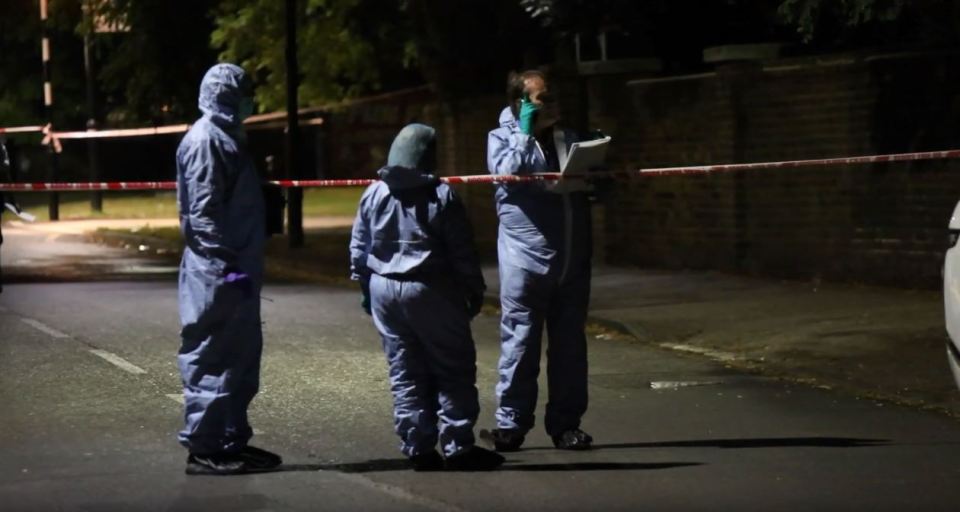  Forensic officers at the scene last night