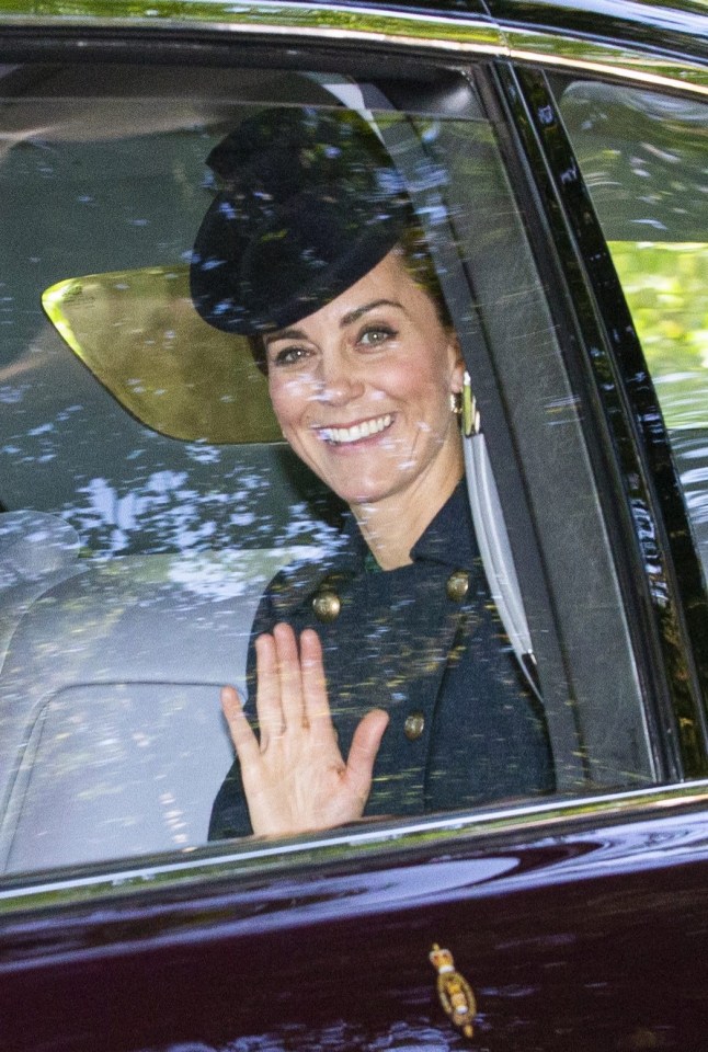 Kate Middleton beamed as she attended a church service near Balmoral yesterday