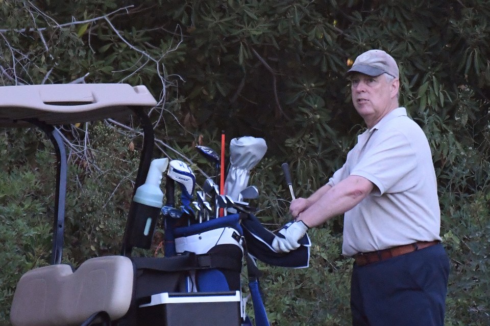  Prince Andrew has been pictured hauling his golf bag round Real Club Valderrama in Sotogrande, southern Spain