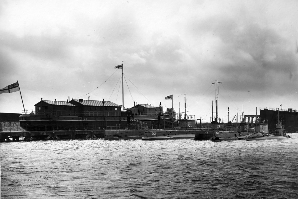  Various British subs moored in the Firth of Forth during WWI