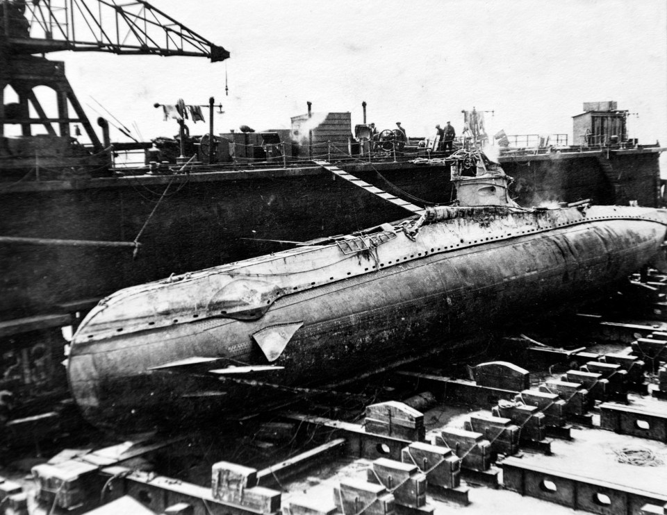  In 1916, the Royal Navy captured this German U-Boat UC5 after she ran aground