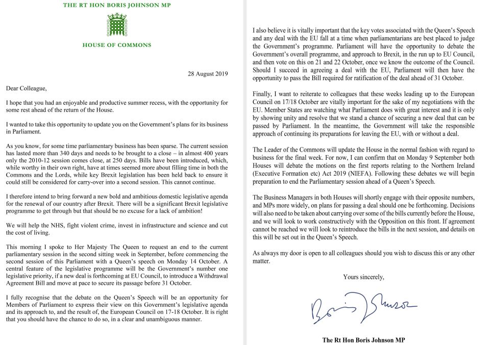  Boris wrote to MPs to spell out his plans