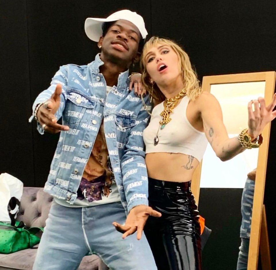  Lil Nas X and Miley Cyrus backstage at Glastonbury festival in June