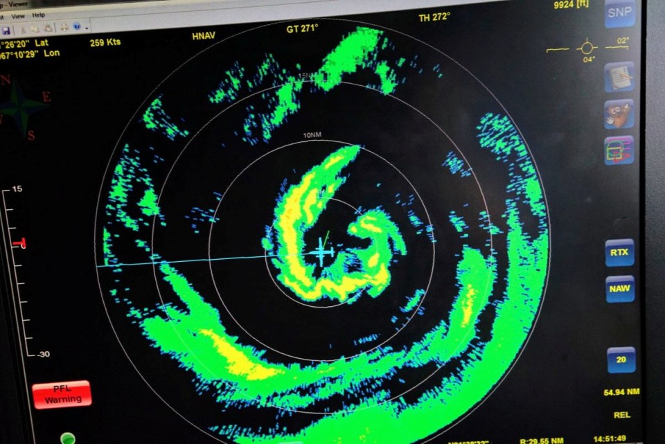  Radar shows the eye of Hurricane Dorian during a reconnaissance mission over the Atlantic Ocean