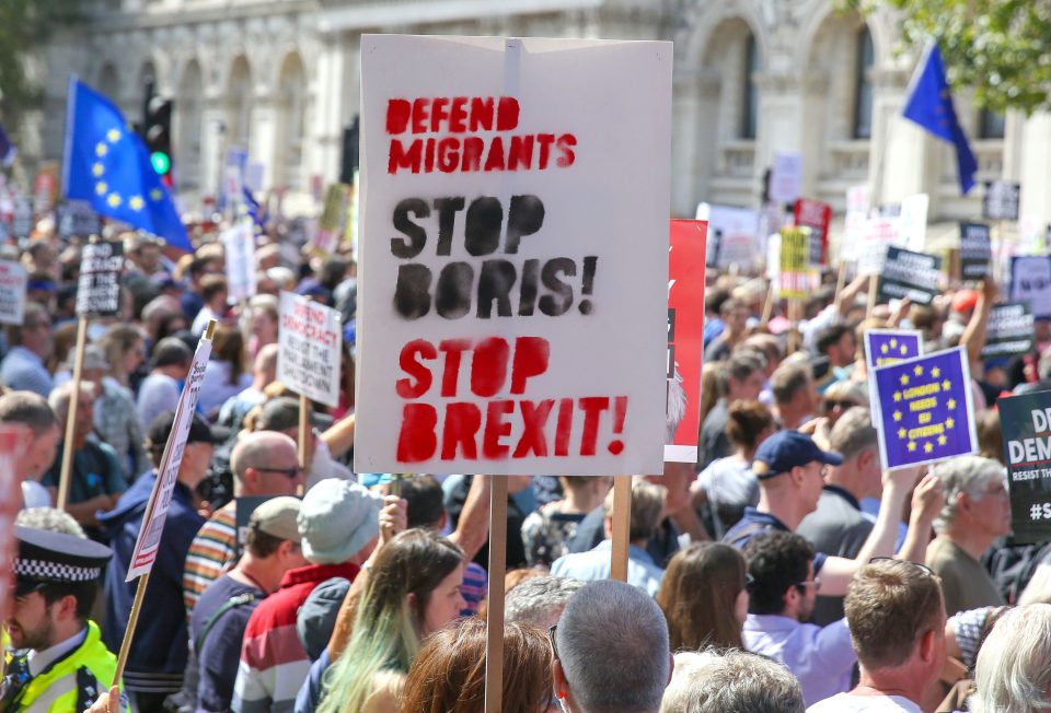  Anti-Government protesters march to 'Stop Brexit' after the PM decided to suspend Parliament