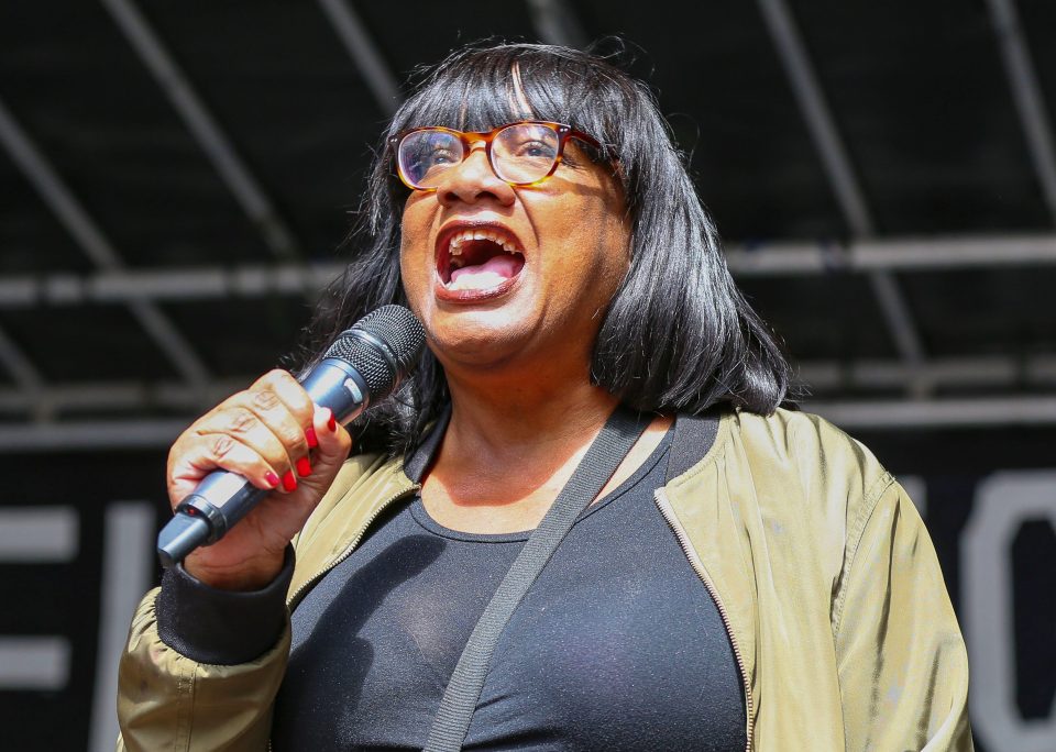  Shadow home secretary Diane Abbott speaks to protesters in Whitehall, Westminster