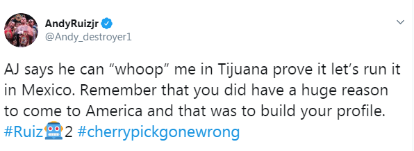  Andy Ruiz Jr has hit back at Anthony Joshua's claims that he would 'whoop him'