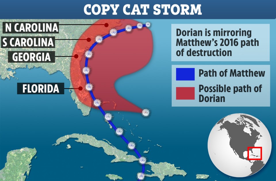  Dorian is following the same path as Hurricane Matthew which killed 47 people three years ago