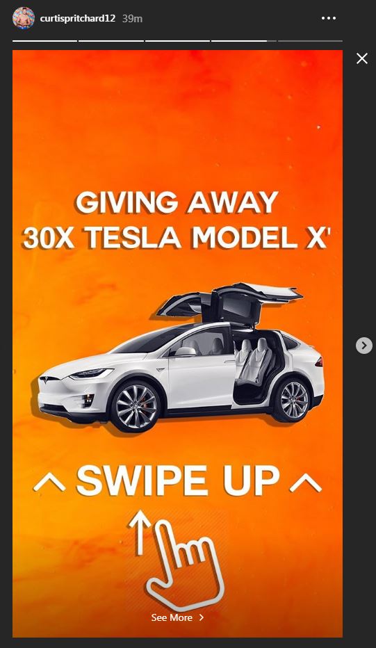  Curtis' account claimed it was even giving away Tesla cars