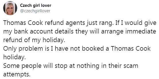  One Twitter user got a call about Thomas Cook refund although she hadn't booked a holiday with the tour operator