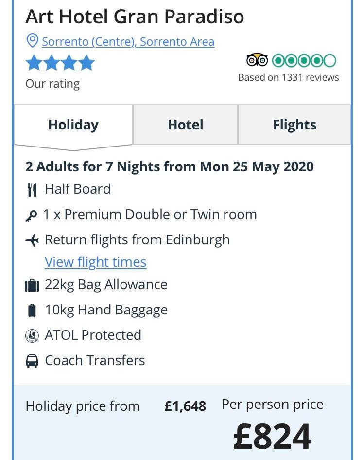 The Jet2 holiday increased to £824