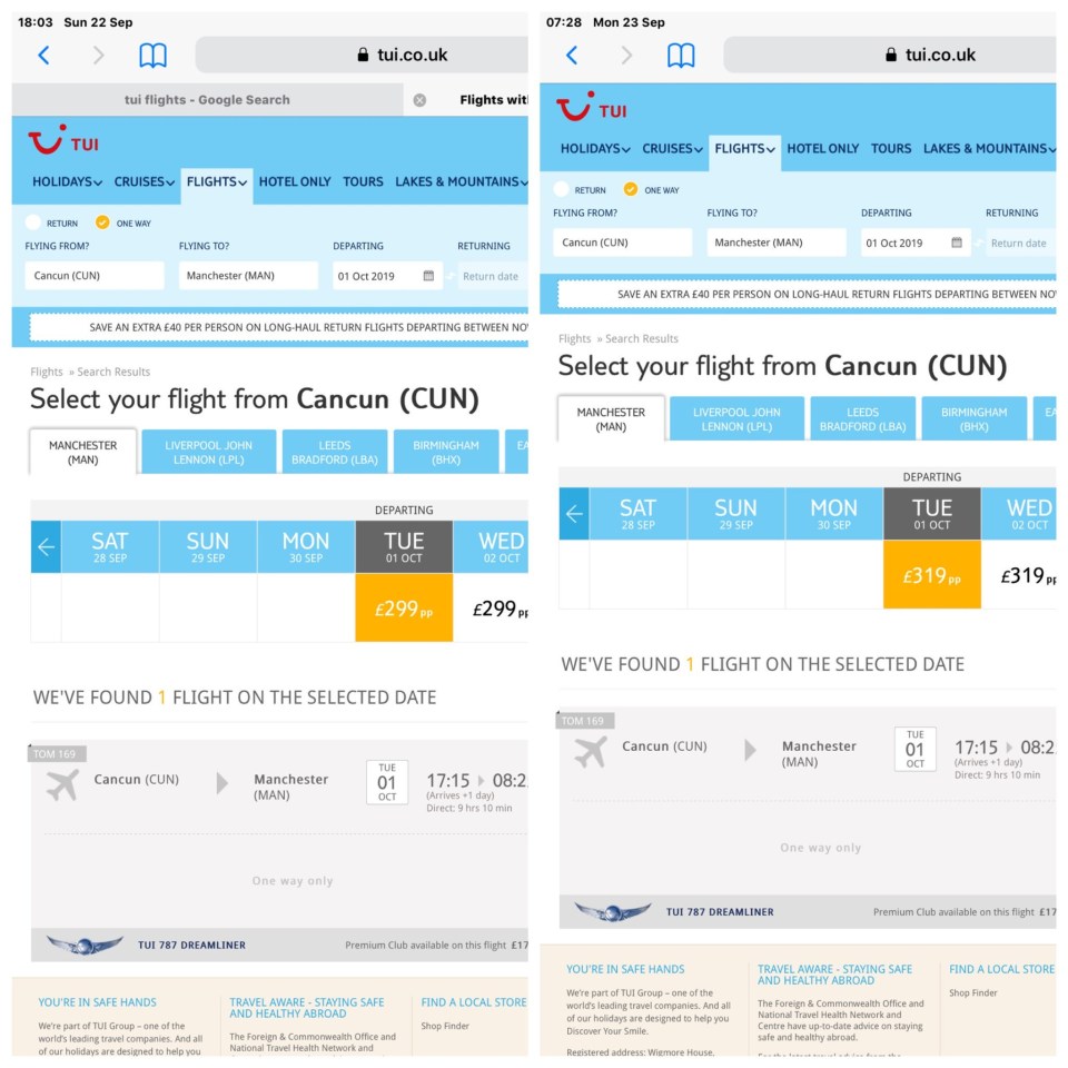 A TUI holiday had already increased in price by £20