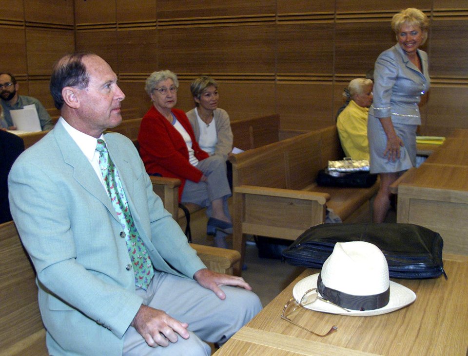  Margaret, right, grins as Geoff Boycott faces court in France