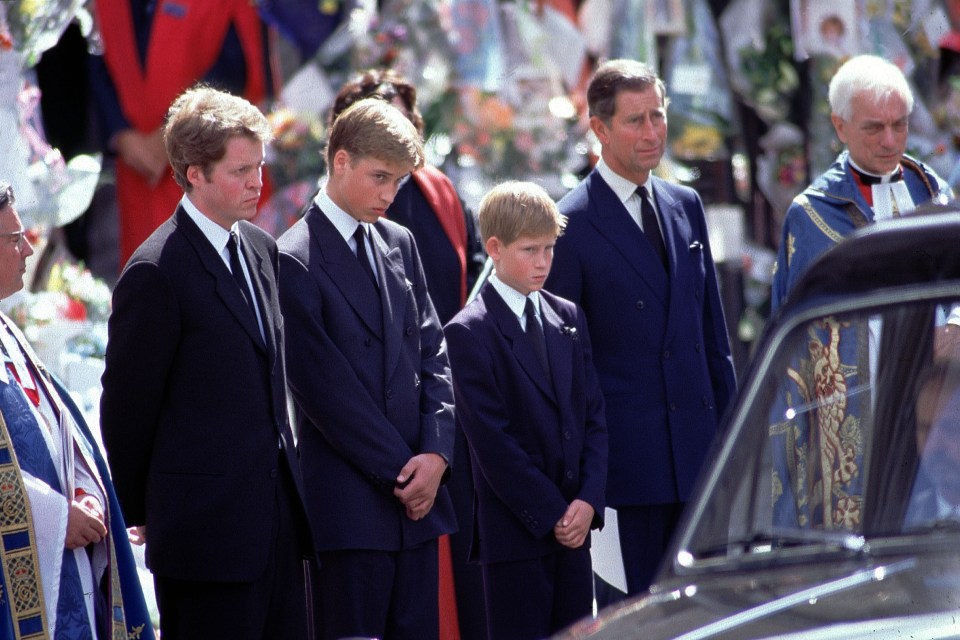 Meghan is said to have watched as her future husband Prince Harry stood behind his mum’s coffin