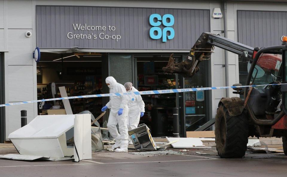  Thieves used a stolen farm forklift to rip a cash machine out of a Co-op in Gretna in Scotland last year