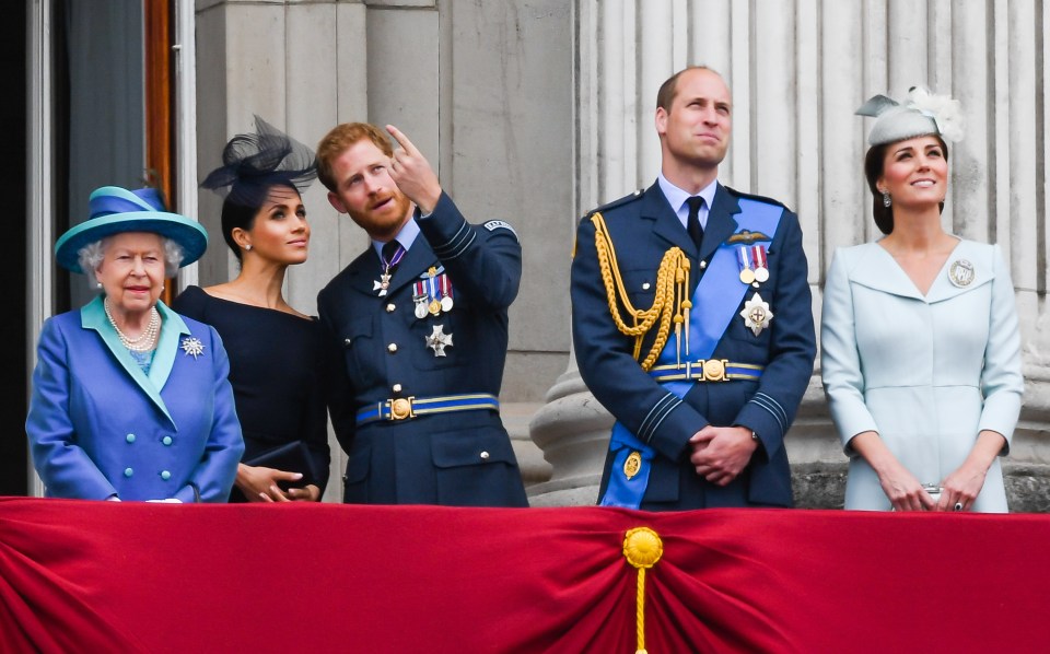  Meghan and Prince Harry with The Queen and Prince William at Buckingham Palace