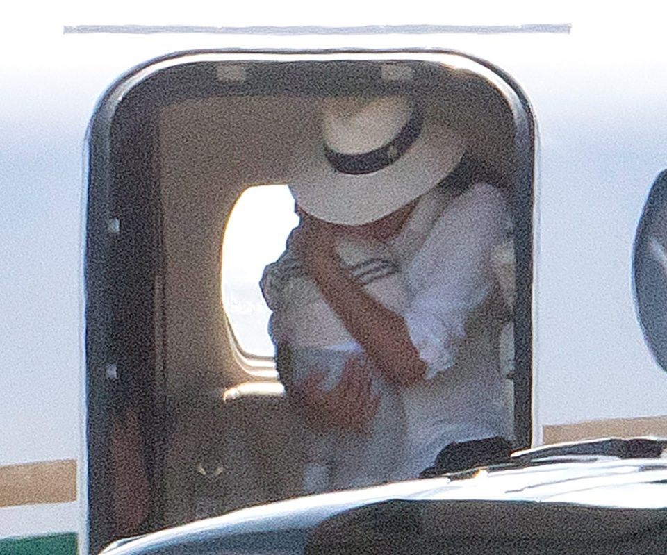  Meghan Markle stepping off a private jet in Nice, France, in August. Dad Thomas branded her and Harry hypocrites for lecturing about the environment while taking gas-guzzling private jets