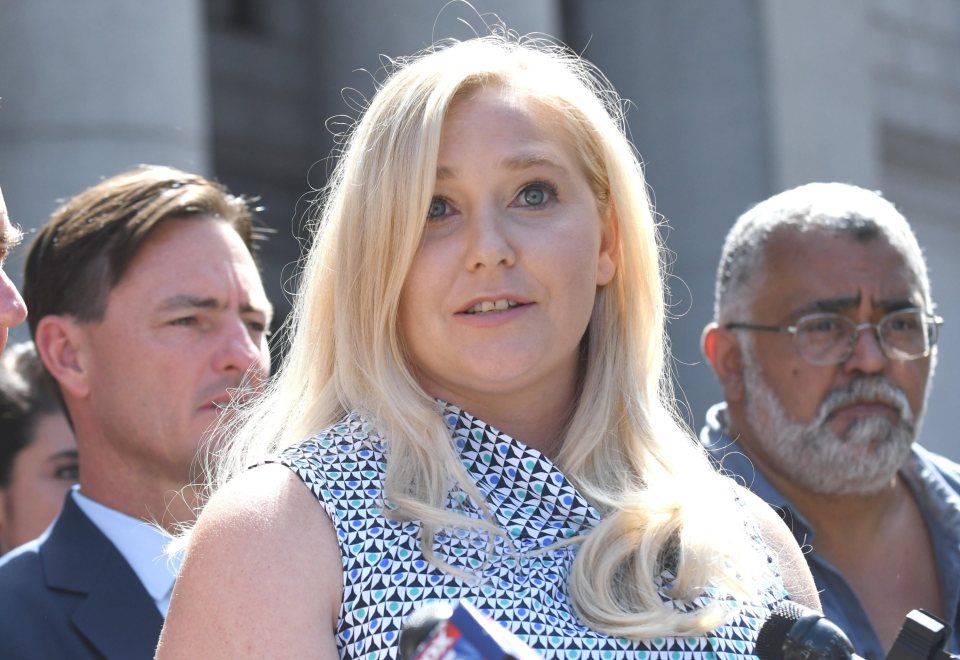  Virginia is seen leaving Manhattan Federal Court after an emotional hearing attended by alleged Epstein victims