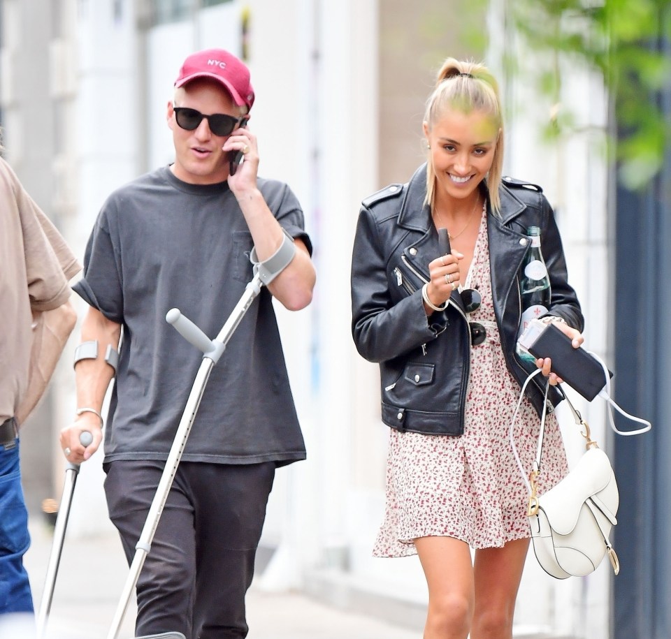  Jamie - who was spotted with girlfriend Sophie Habboo - landed awkwardly and potentially damaged a tendon in his right foot