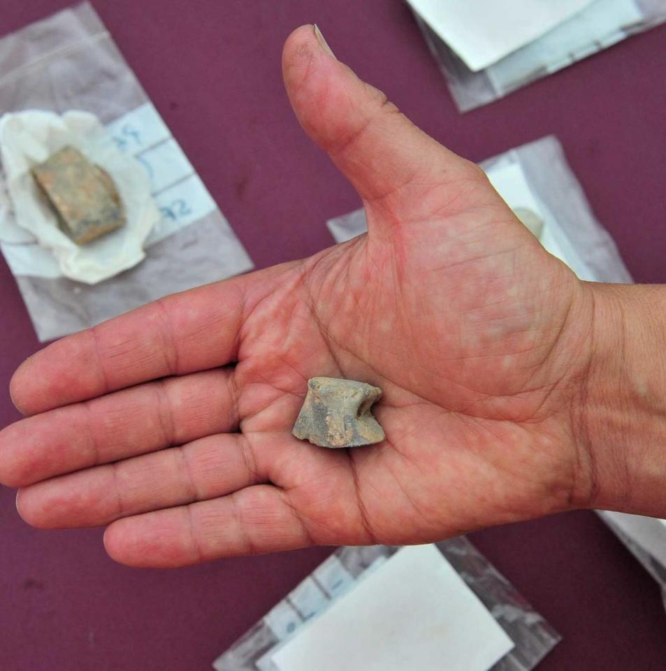  This is a lead cap from a powder charge that was unearthed at the site