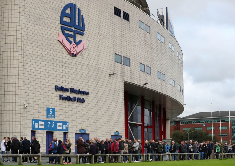  Fans queued to get into Bolton's stadium for the EFL Trophy to celebrate escaping extinction