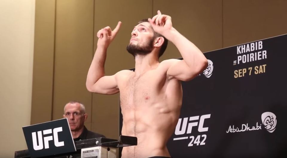  Khabib appeared to offer up a quick prayer as he stood on the scales