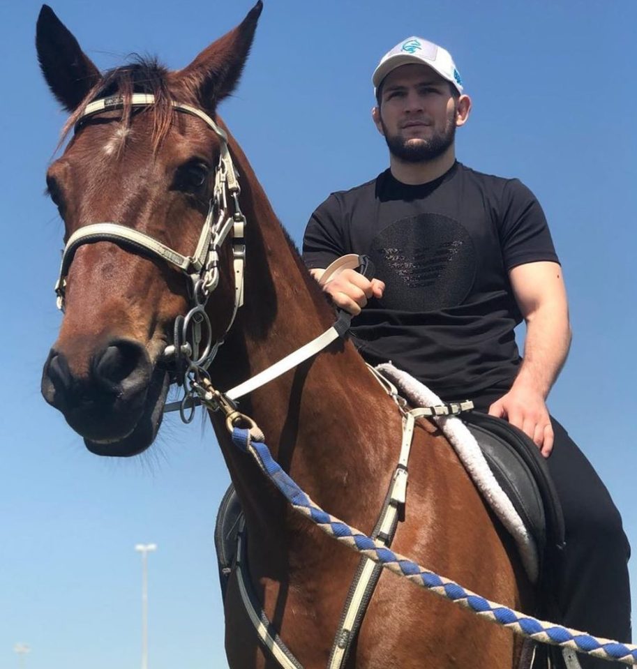 Khabib keeps fit by training two hours a day, playing basketball and riding horses