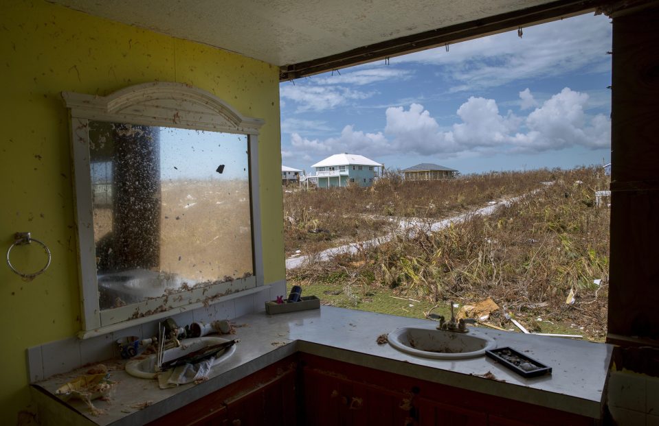  The view from a bathroom now missing a part of its wall