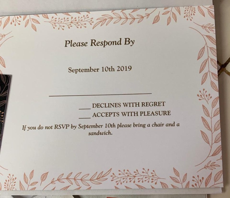  The couple's interesting wedding invitation has received mixed reviews online