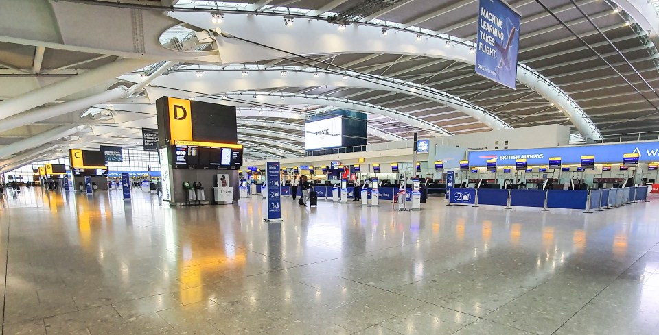 Heathrow Terminal 5 is all but empty of passengers this morning due to the strikes