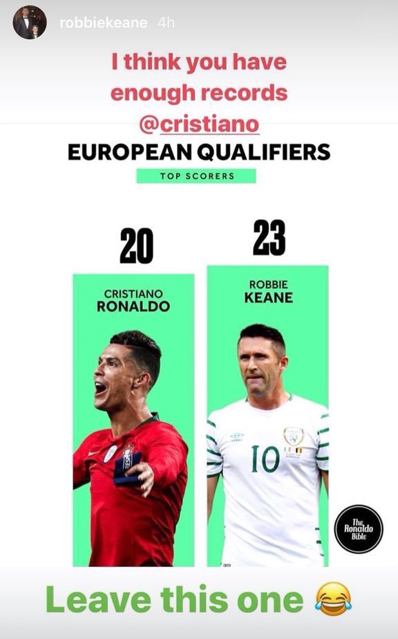  Robbie Keane teased Cristiano Ronaldo about his Euros qualifiers goals tally before his game against Lithuania