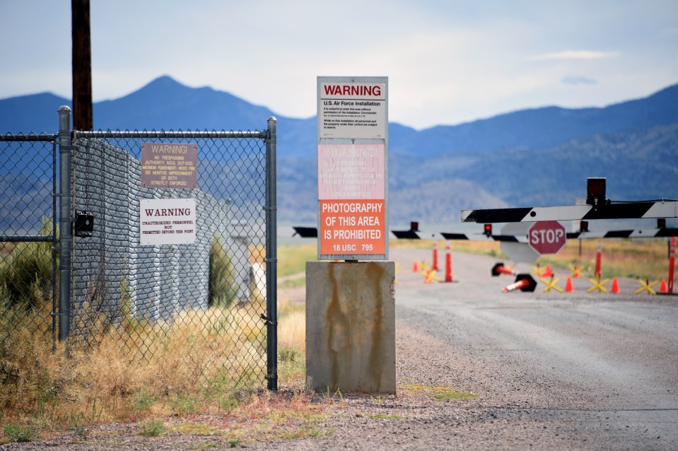  A warning sign is posted at the back gate at the top-secret military installation at the Nevada Test and Training Range known as Area 51