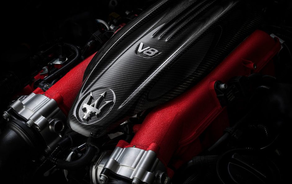  The glorious 3.8-litre twin-turbo V8 engine is generously donated by Ferrari