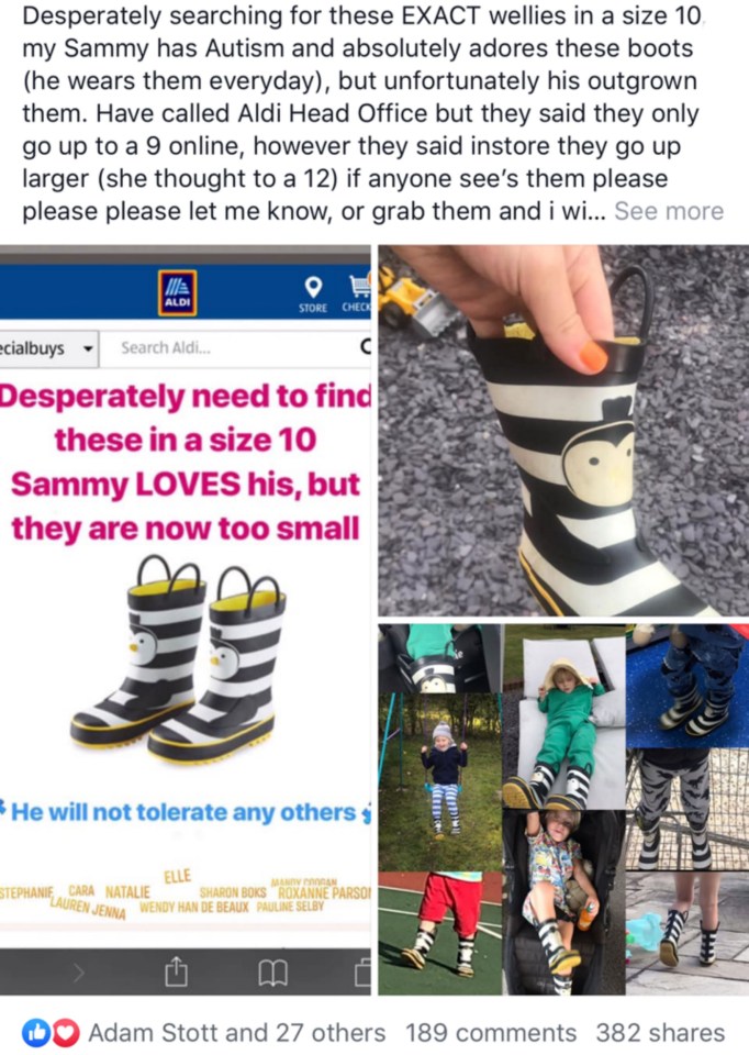 Hannah asked Facebook friends for help in sourcing the wellies