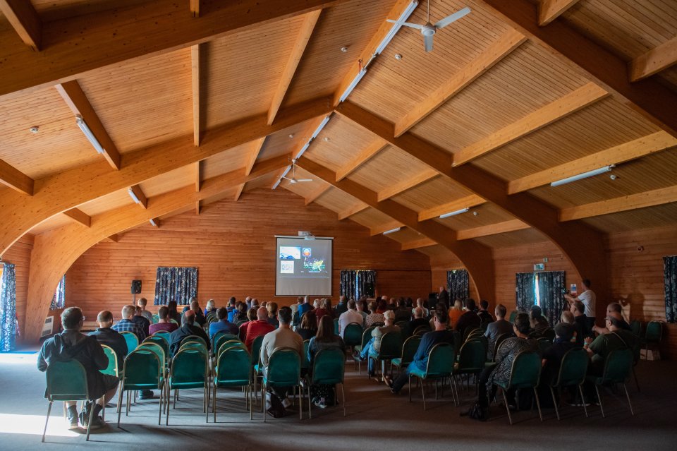  Flat Earthers gather at a Christian centre in the village of Cleobury Mortimer, Shropshire