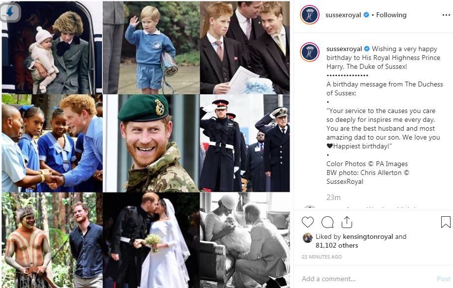 Meghan also shared a touching tribute to Prince Harry to mark his 35th birthday