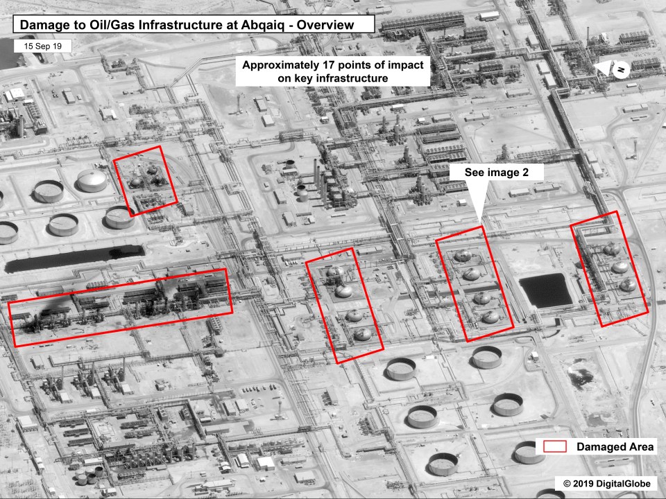  Images show damage to Saudi Aramco's Abqaiq oil processing facility in Buqyaq, Saudi Arabia