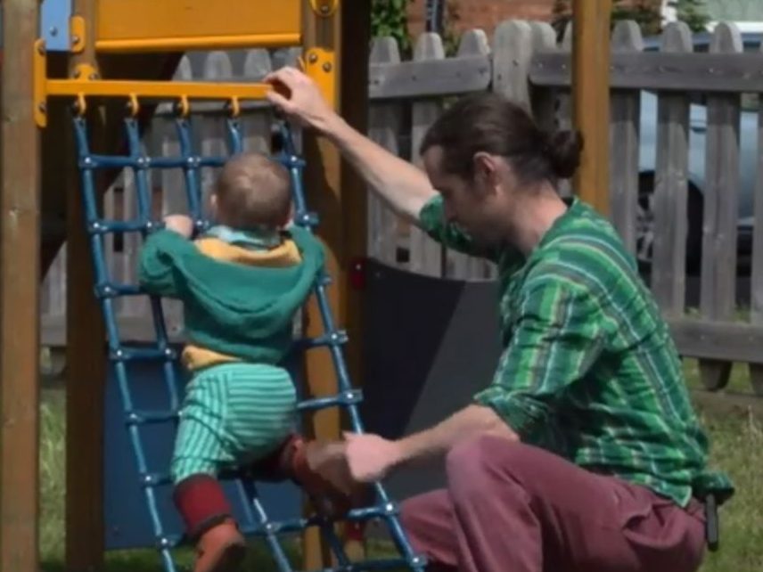 Anoush enjoys playing in the park with dad Jake