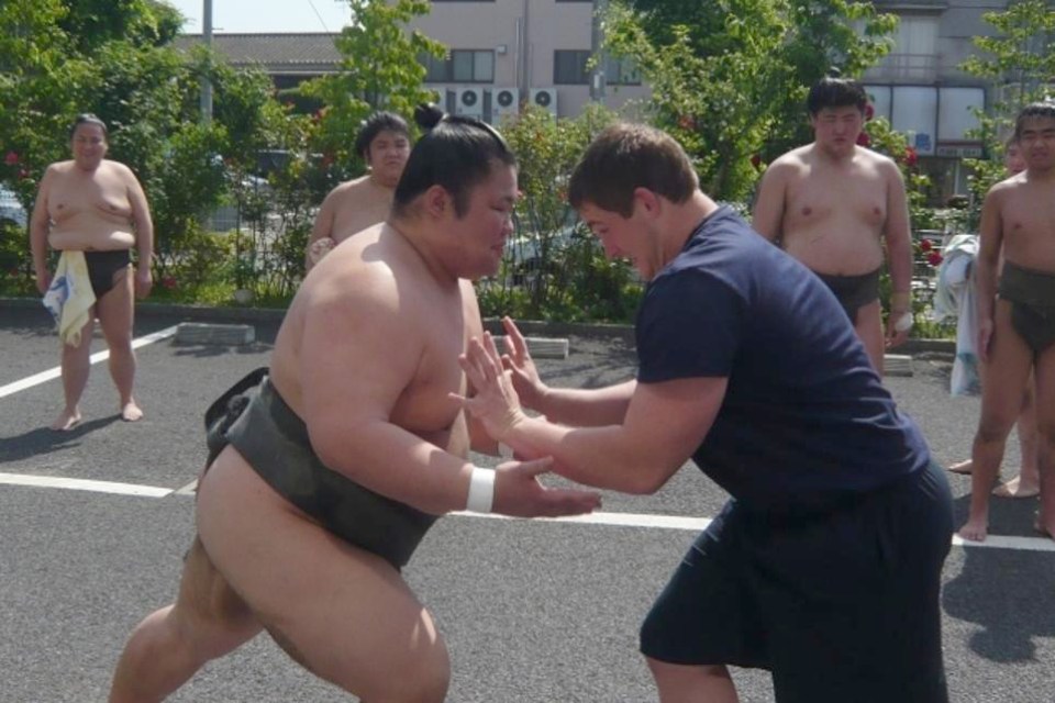  Jamie George grappled with a huge sumo wrestler ahead of the World Cup