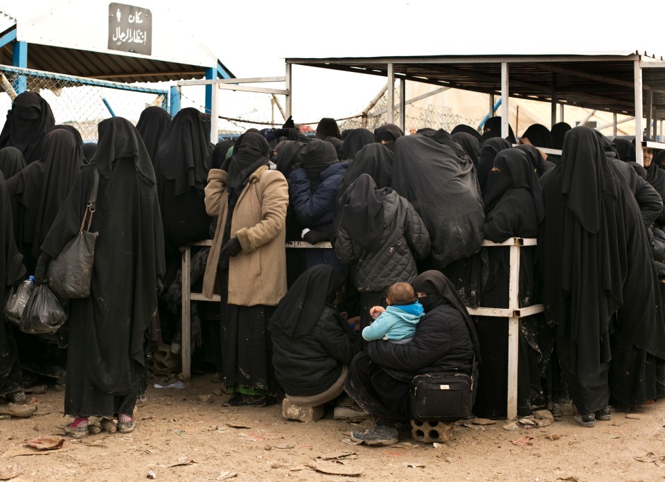  Woman can be seen queuing to enter the camp in the Hassakeh province of Syria