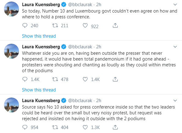 BBC political editor Laura Kuenssberg tweeted that the press conference would have been total pandemonium