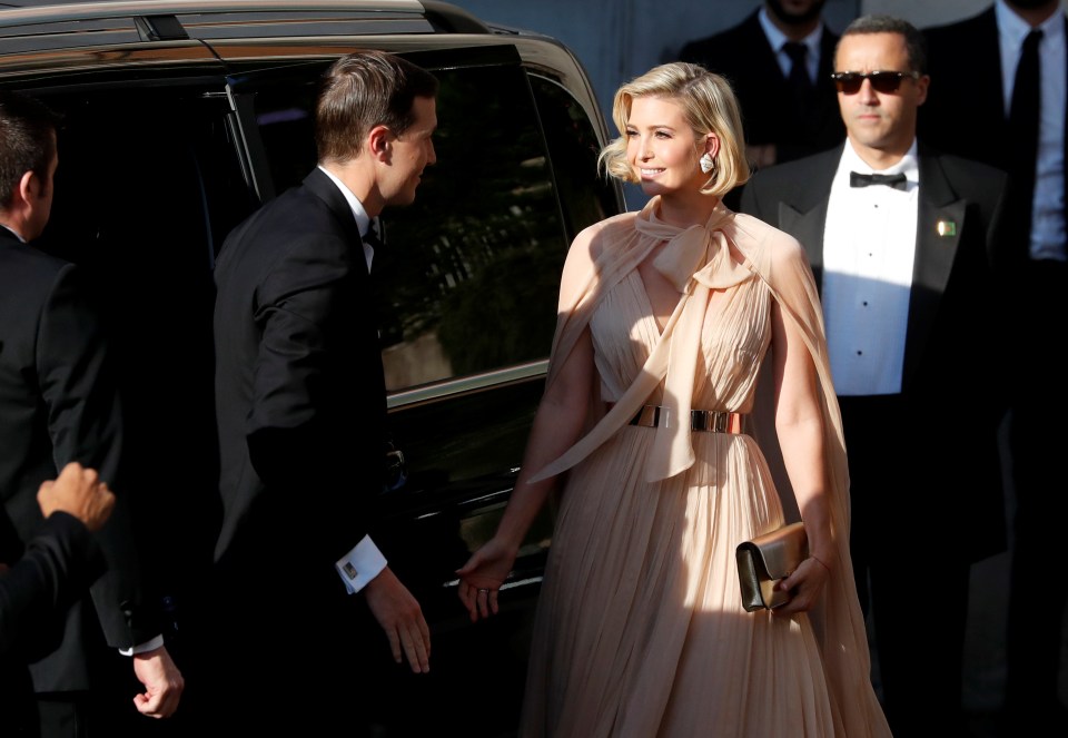 Ivanka Trump opted for a stunning peach pleated dress for the occasion