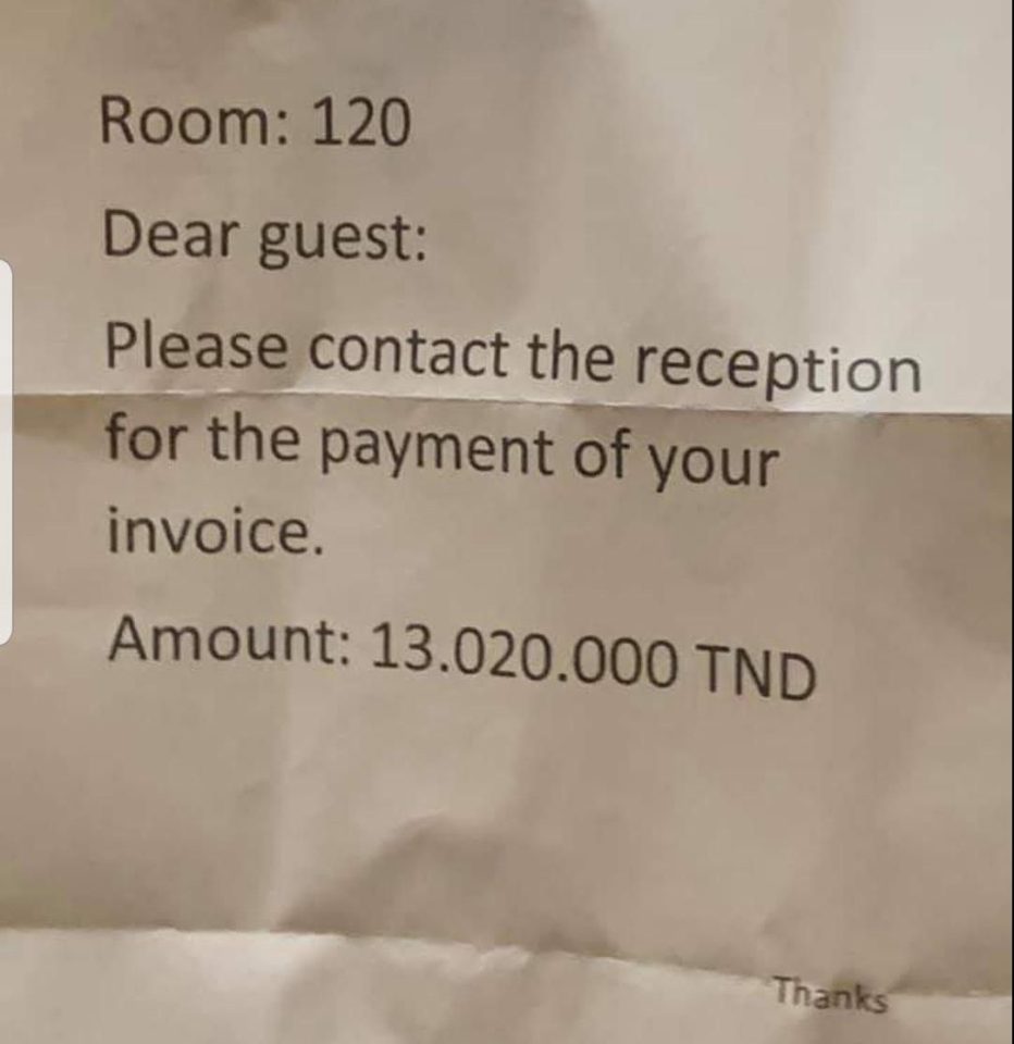  Notes like this have reportedly been posted to guestroom doors — demanding holiday-makers pay again