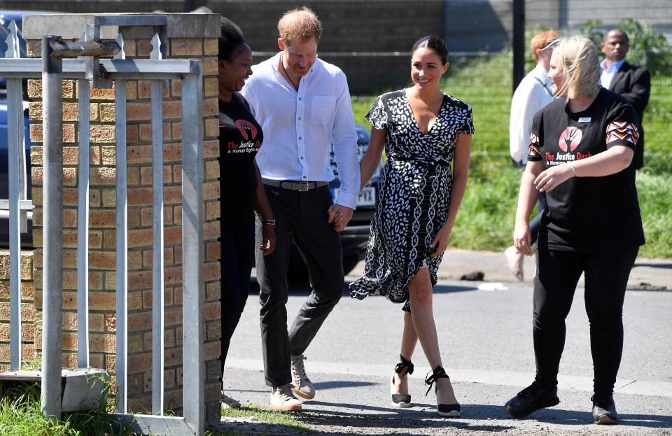 Meghan has opted for black espadrilles for the engagement