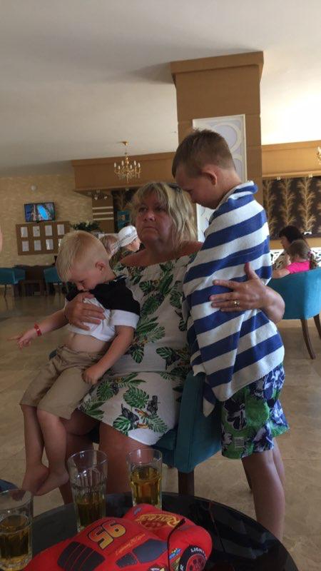 Jennifer pictured with her grandsons at the Eftalia Splash Hotel in Turkey